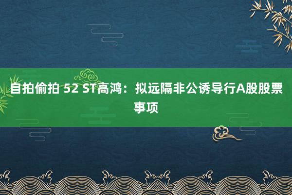 自拍偷拍 52 ST高鸿：拟远隔非公诱导行A股股票事项